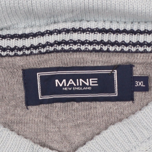Maine New England Men's Blue Cotton V-Neck Jumper 3XL