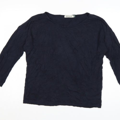 Baukjen Women's Blue Lyocell 3/4 Sleeve Relaxed Pullover Jumper UK 14