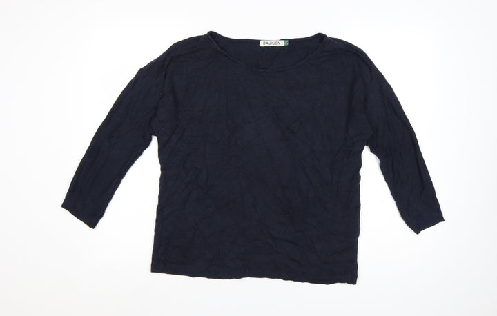 Baukjen Women's Blue Lyocell 3/4 Sleeve Relaxed Pullover Jumper UK 14