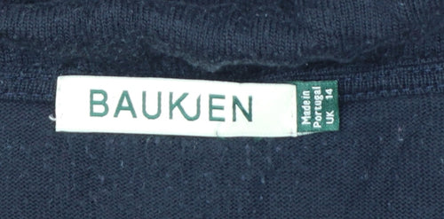 Baukjen Women's Blue Lyocell 3/4 Sleeve Relaxed Pullover Jumper UK 14