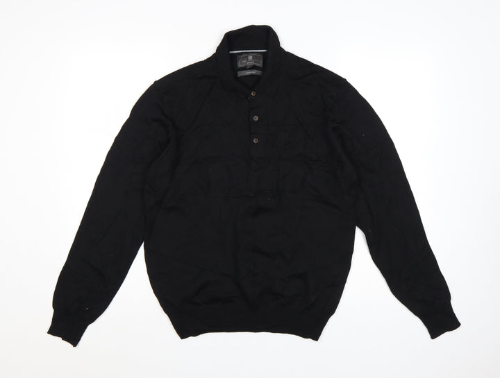 Marks and Spencer Men's Black Merino Henley Jumper M Tailored Fit