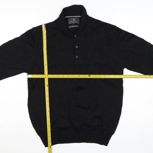 Marks and Spencer Men's Black Merino Henley Jumper M Tailored Fit