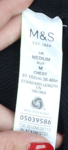 Marks and Spencer Men's Black Merino Henley Jumper M Tailored Fit