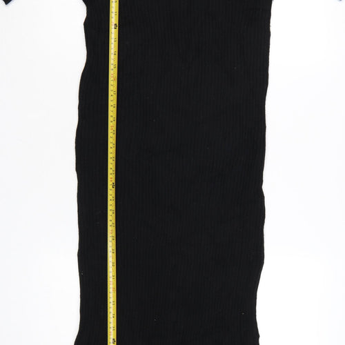 Zara Women Black Knit Bodycon Midi Dress Size 12 High Neck