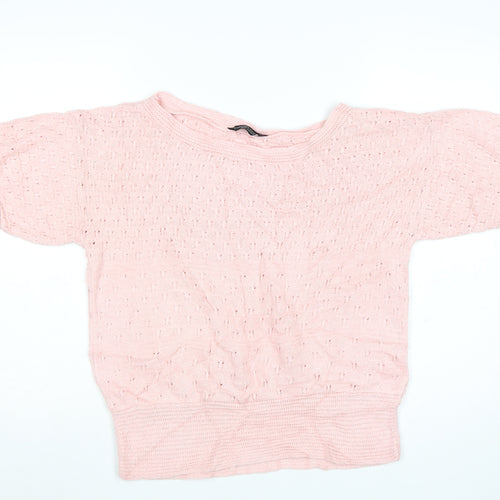 Dorothy Perkins Women's Pink Open-Knit Short Sleeve Jumper Size 16