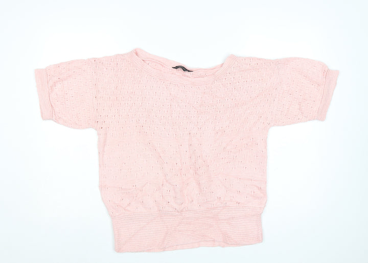 Dorothy Perkins Women's Pink Open-Knit Short Sleeve Jumper Size 16