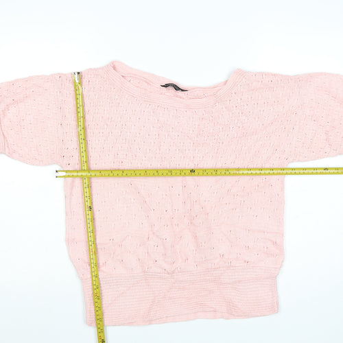 Dorothy Perkins Women's Pink Open-Knit Short Sleeve Jumper Size 16