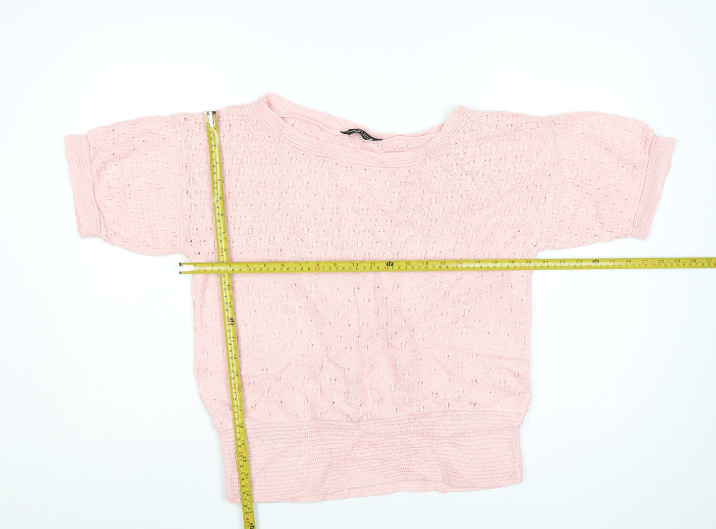 Dorothy Perkins Women's Pink Open-Knit Short Sleeve Jumper Size 16