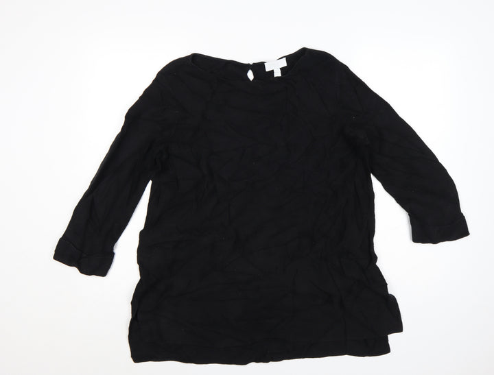 The White Company Women's Black Cotton 3/4 Sleeve Pullover Jumper Size 12