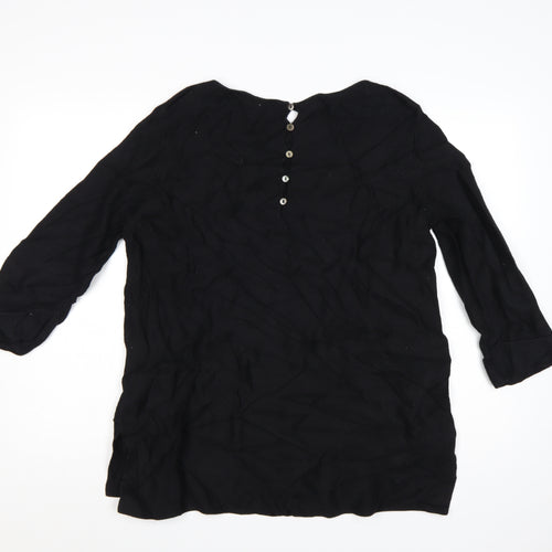 The White Company Women's Black Cotton 3/4 Sleeve Pullover Jumper Size 12