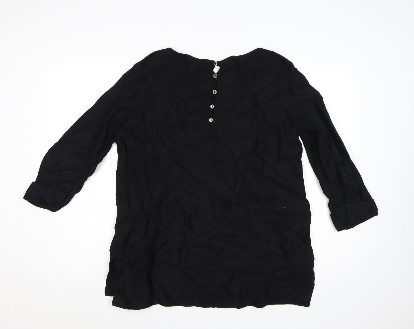 The White Company Women's Black Cotton 3/4 Sleeve Pullover Jumper Size 12