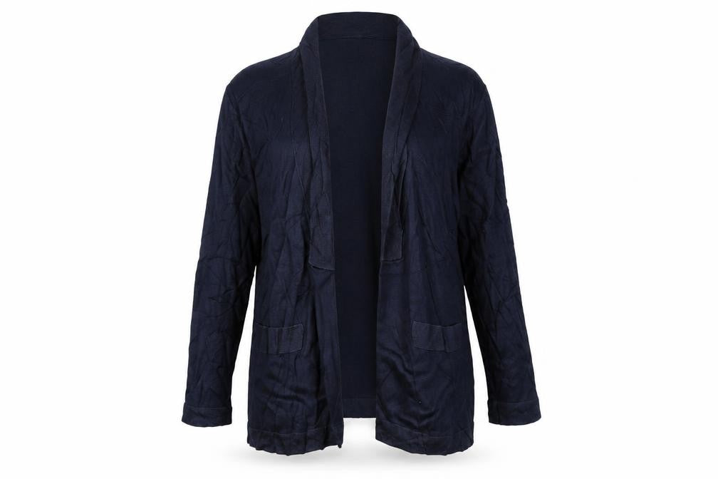 Front view of Next Women's Blue, size 14, Cotton Modal Open Cardigan