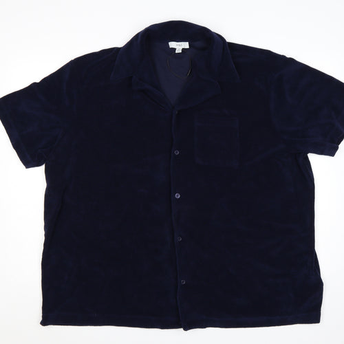 Marks and Spencer Men's Blue 3XL Regular Fit Velvet Button-Up Shirt