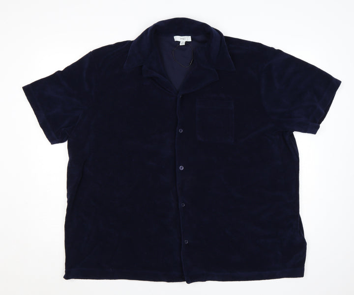 Marks and Spencer Men's Blue 3XL Regular Fit Velvet Button-Up Shirt