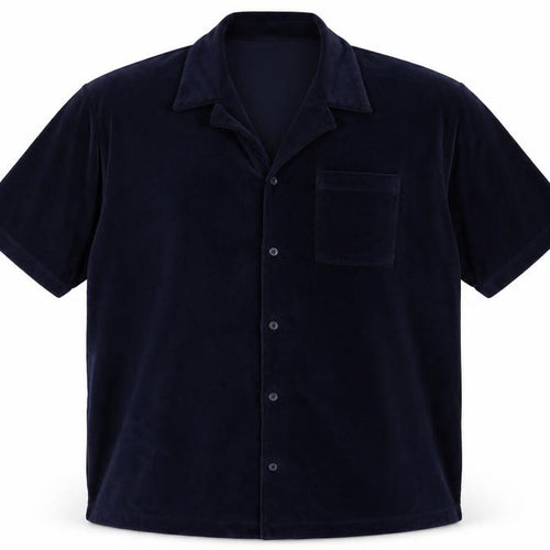 Marks and Spencer Men's Blue 3XL Regular Fit Velvet Button-Up Shirt