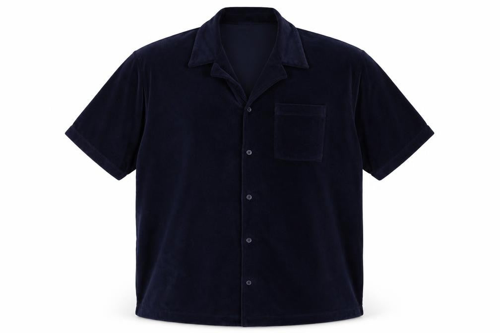 Marks and Spencer Men's Blue 3XL Regular Fit Velvet Button-Up Shirt