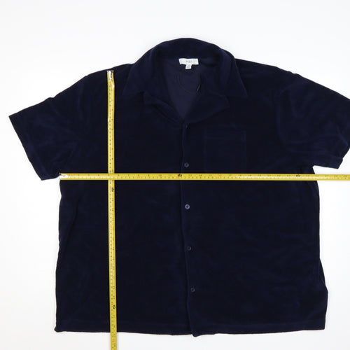 Marks and Spencer Men's Blue 3XL Regular Fit Velvet Button-Up Shirt
