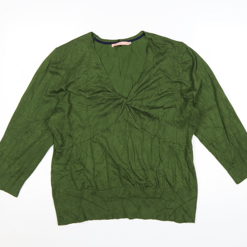 John Lewis Women's Green V-Neck 3/4 Sleeve Pullover Jumper Size 18