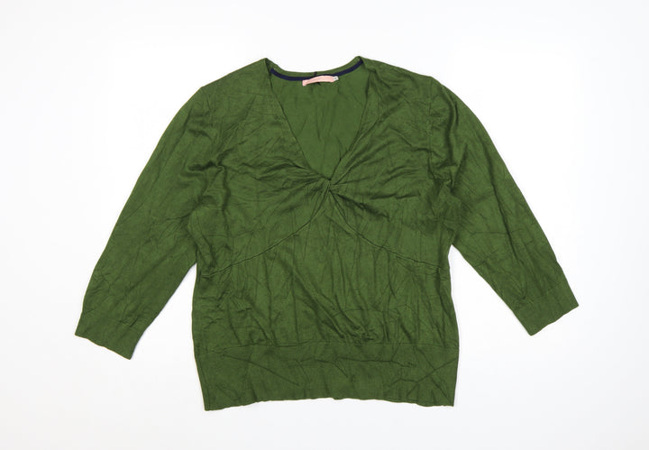 John Lewis Women's Green V-Neck 3/4 Sleeve Pullover Jumper Size 18