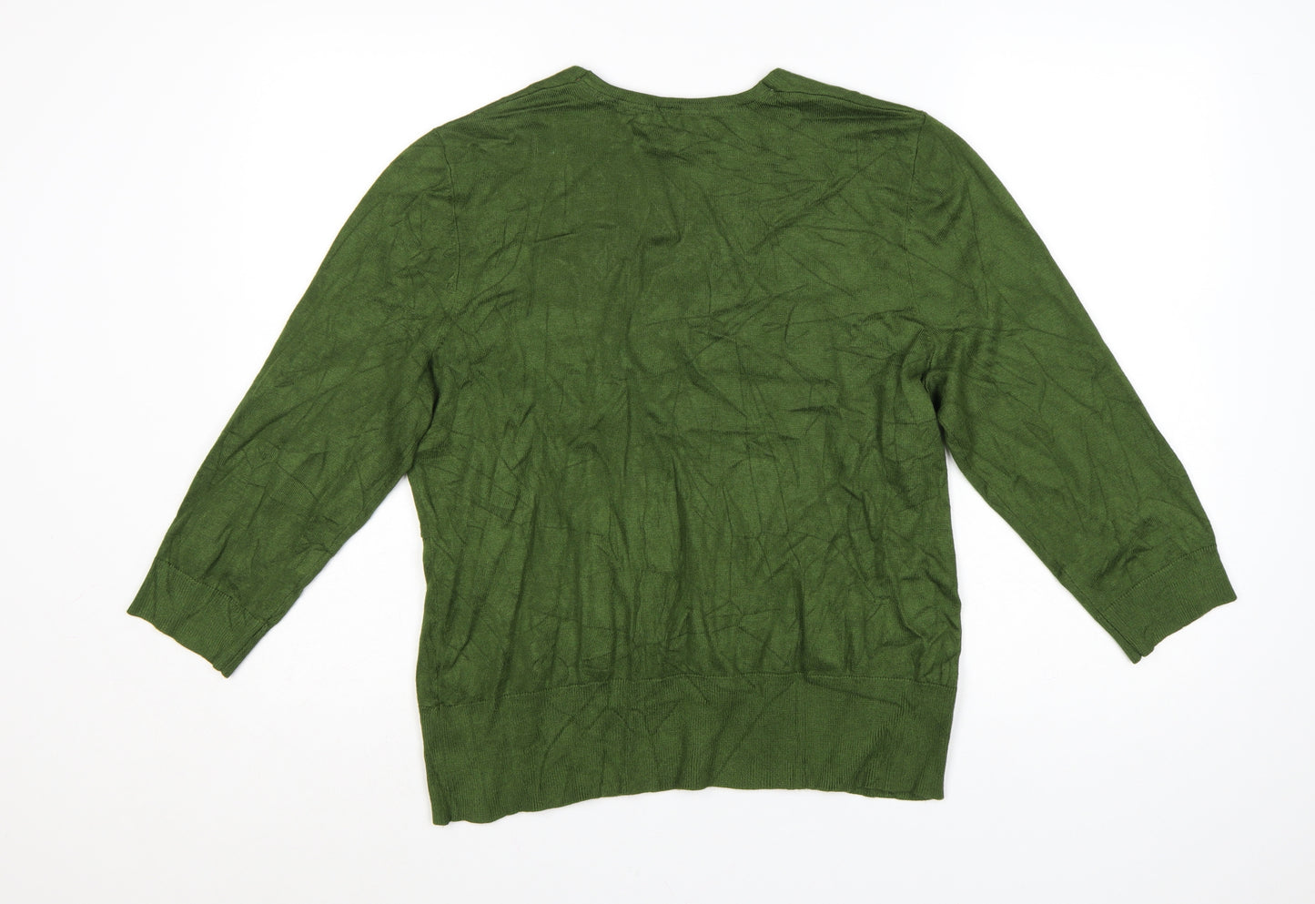 John Lewis Women's Green V-Neck 3/4 Sleeve Pullover Jumper Size 18
