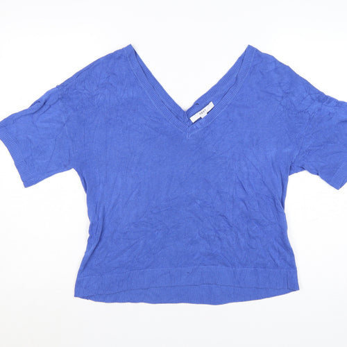 NEXT Women Blue Cotton V-Neck Short Sleeve Lightweight Jumper M