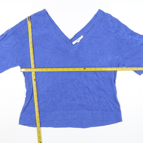 NEXT Women Blue Cotton V-Neck Short Sleeve Lightweight Jumper M