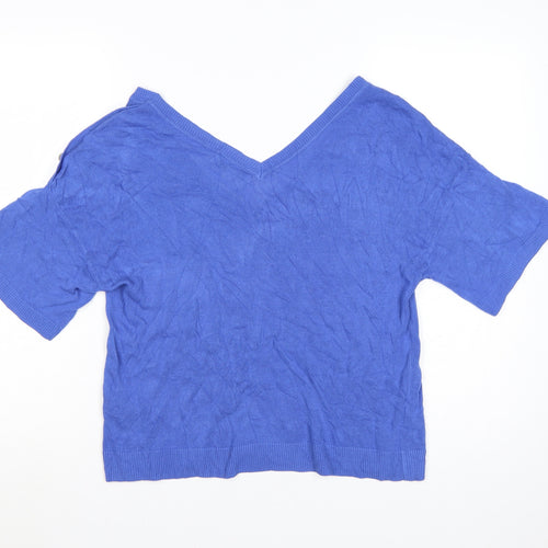 NEXT Women Blue Cotton V-Neck Short Sleeve Lightweight Jumper M