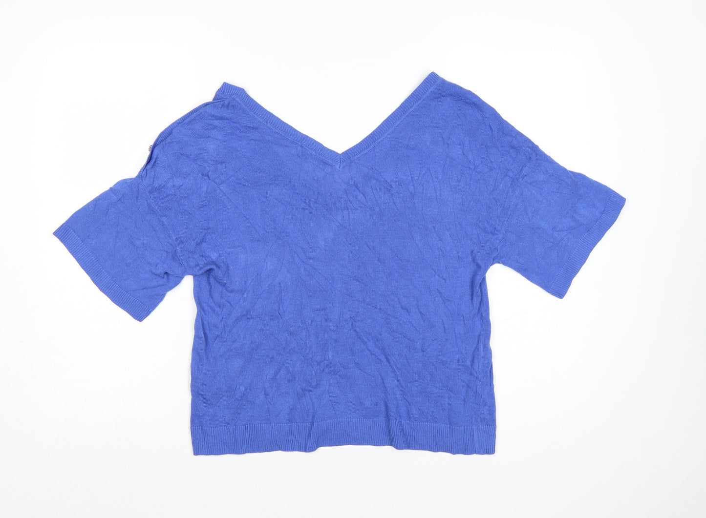NEXT Women Blue Cotton V-Neck Short Sleeve Lightweight Jumper M