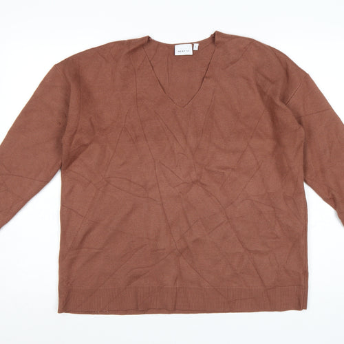 Next Women Brown V-Neck Knit Pullover Jumper Size L