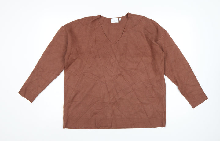 Next Women Brown V-Neck Knit Pullover Jumper Size L