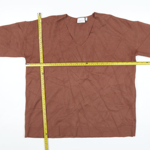 Next Women Brown V-Neck Knit Pullover Jumper Size L