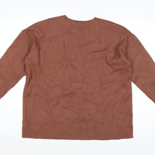 Next Women Brown V-Neck Knit Pullover Jumper Size L