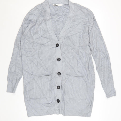 Zara Women Grey V-Neck Long Sleeve Knit Cardigan Size 8