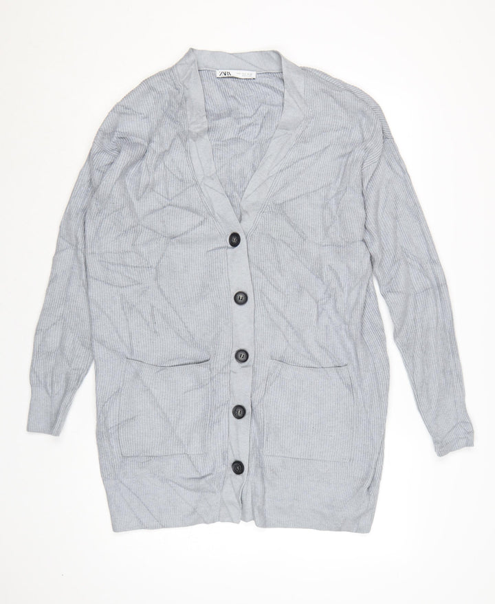Zara Women Grey V-Neck Long Sleeve Knit Cardigan Size 8