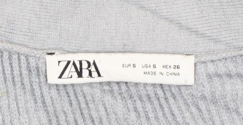 Zara Women Grey V-Neck Long Sleeve Knit Cardigan Size 8