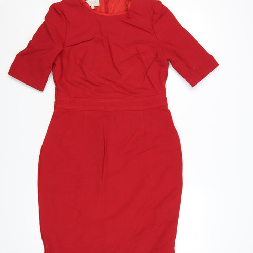Hobbs Women Red Knee Length Wool Blend Sheath Dress Size 12
