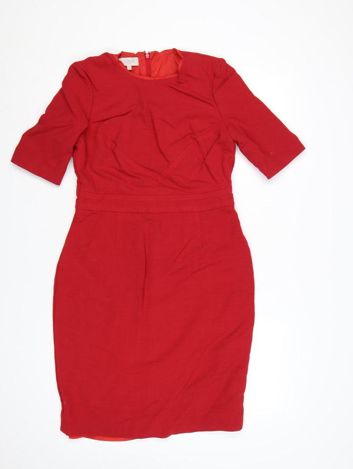 Hobbs Women Red Knee Length Wool Blend Sheath Dress Size 12