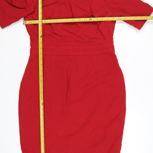 Hobbs Women Red Knee Length Wool Blend Sheath Dress Size 12