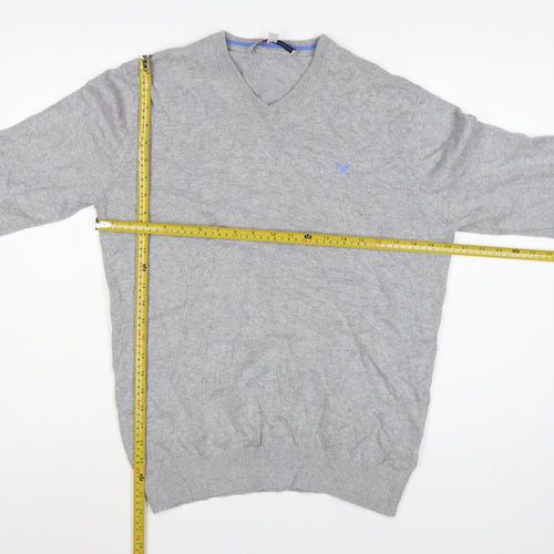 Crew Clothing Co. Men's Grey V-Neck Cotton Cashmere Jumper Size S