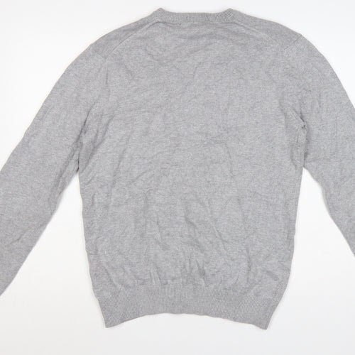 Crew Clothing Co. Men's Grey V-Neck Cotton Cashmere Jumper Size S