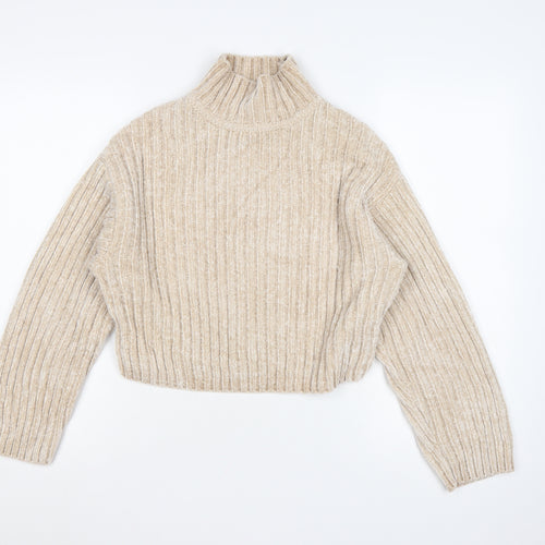 H&M Divided Women Beige XS Chunky Knit High Neck Jumper