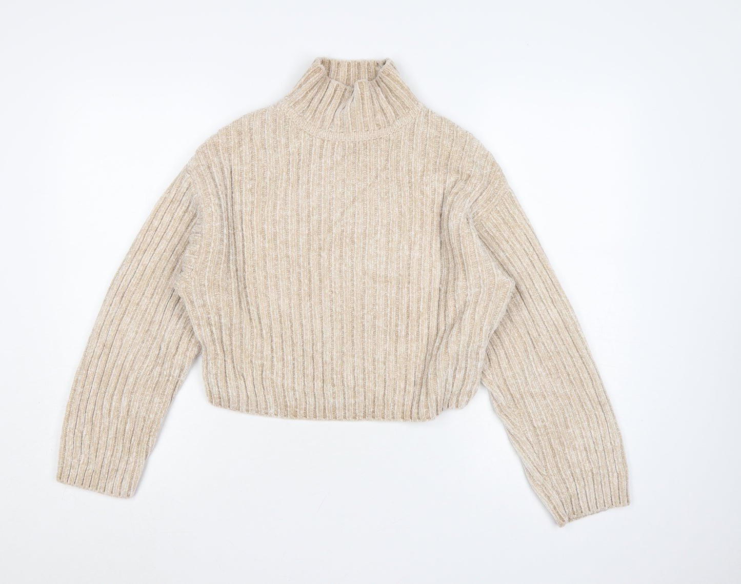 H&M Divided Women Beige XS Chunky Knit High Neck Jumper