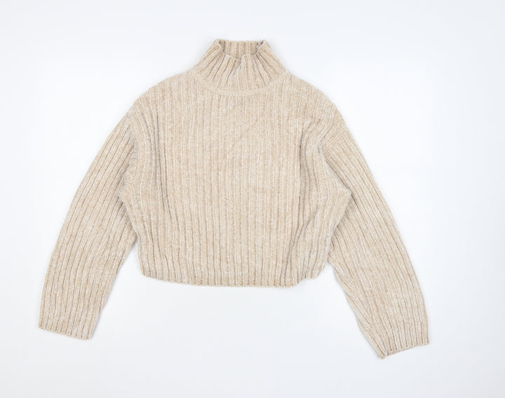 H&M Divided Women Beige XS Chunky Knit High Neck Jumper