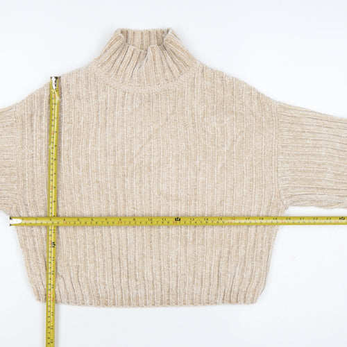 H&M Divided Women Beige XS Chunky Knit High Neck Jumper