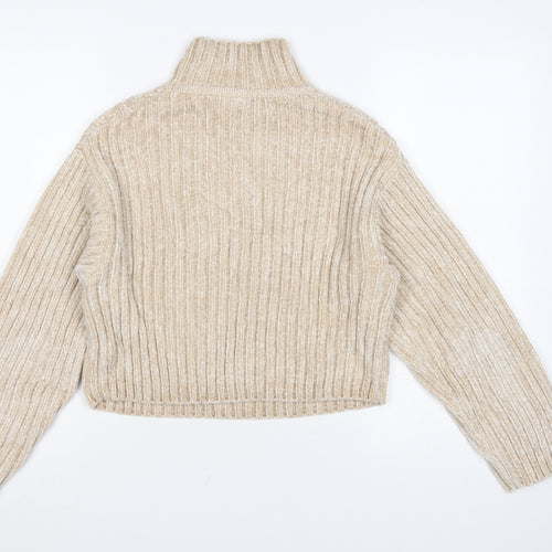 H&M Divided Women Beige XS Chunky Knit High Neck Jumper