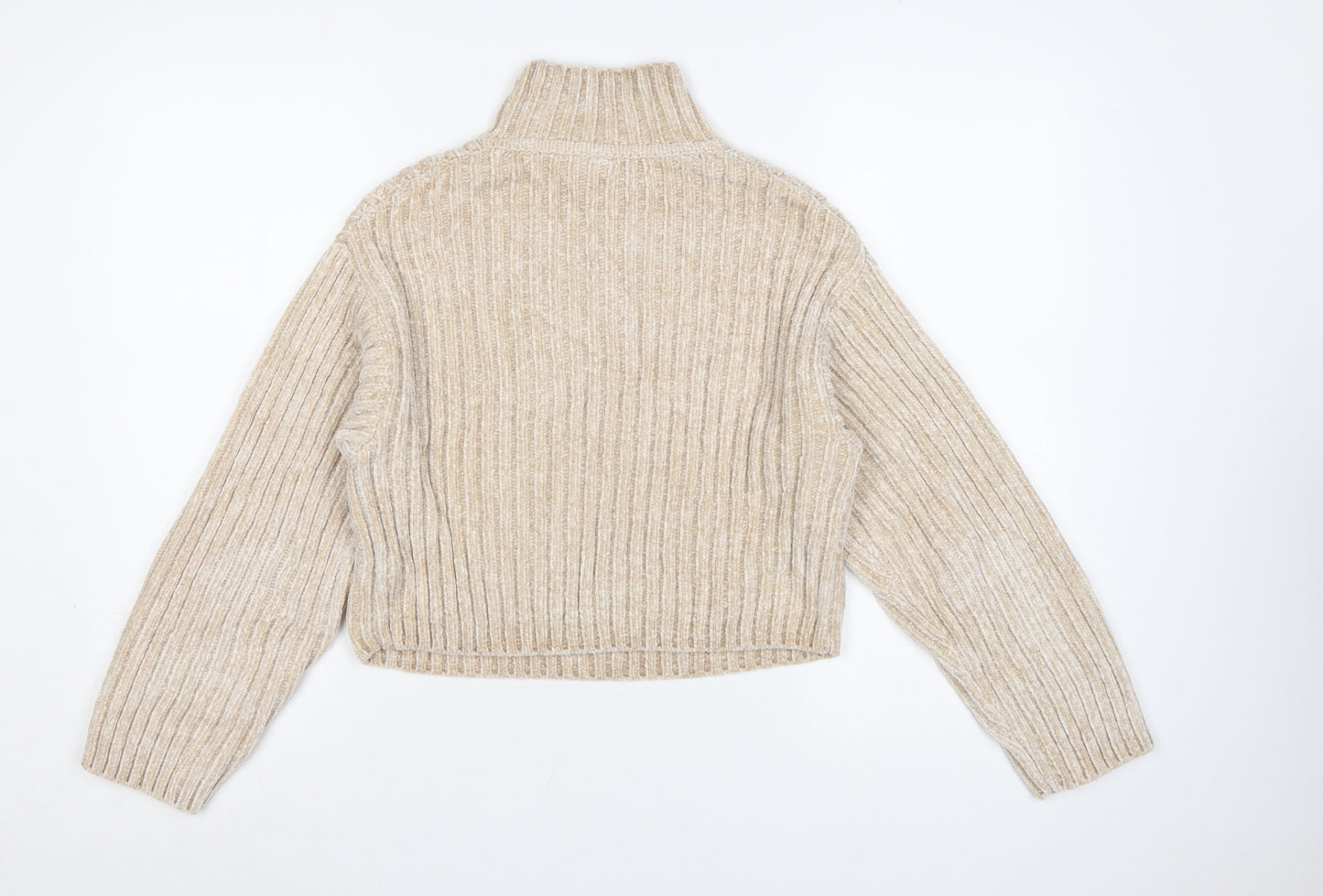 H&M Divided Women Beige XS Chunky Knit High Neck Jumper