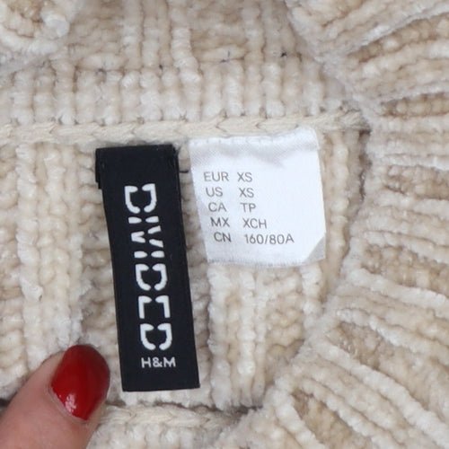H&M Divided Women Beige XS Chunky Knit High Neck Jumper