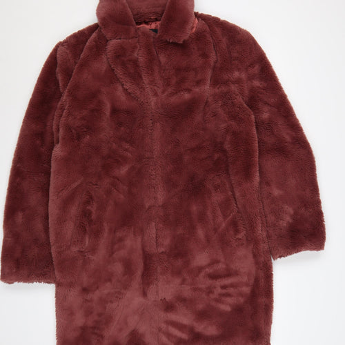 boohooMAN Men's Brown Faux Fur Overcoat Size S Winter Jacket