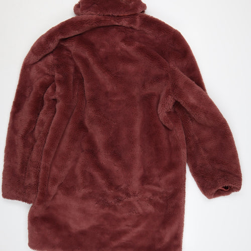 boohooMAN Men's Brown Faux Fur Overcoat Size S Winter Jacket