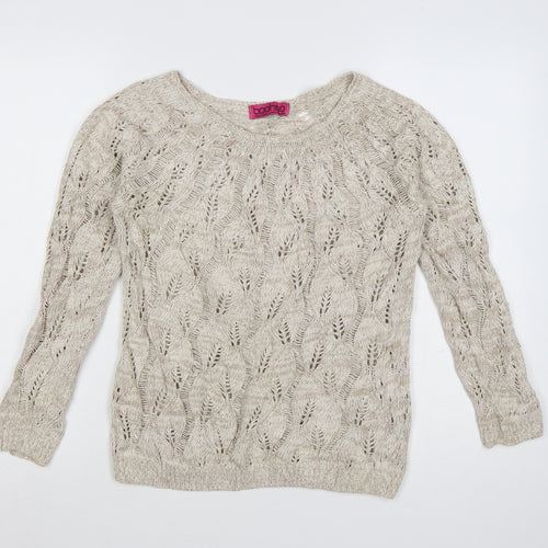 Boohoo Women Beige Open-Knit Cotton Acrylic Jumper Size M